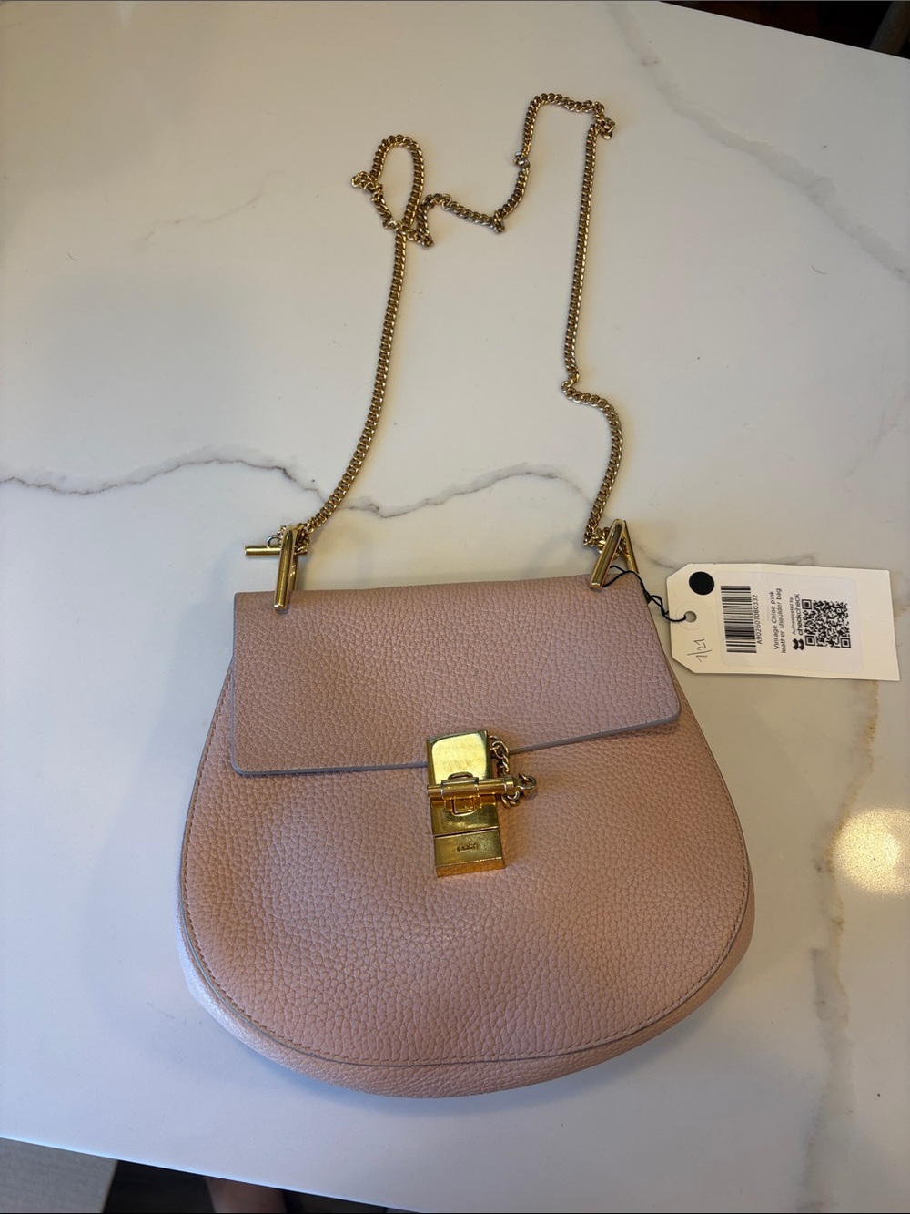 Chloe Blush Pink Leather Crossbody with Gold Chain